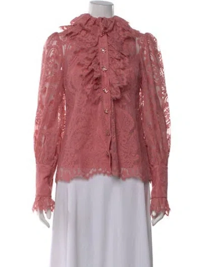 Pre-owned Zimmermann Lace Pattern Long Sleeve Blouse W/ Tags In Pink