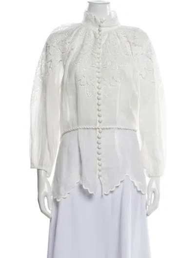 Pre-owned Zimmermann Lace Pattern Long Sleeve Blouse In White