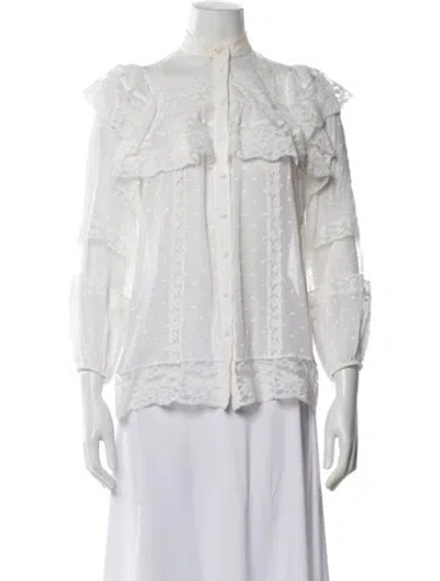 Pre-owned Zimmermann Lace Pattern Long Sleeve Blouse In White