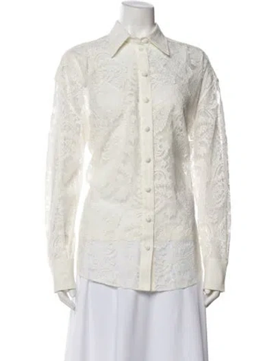 Pre-owned Zimmermann Lace Pattern Long Sleeve Blouse In White