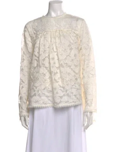 Pre-owned Zimmermann Lace Pattern Long Sleeve Blouse In White