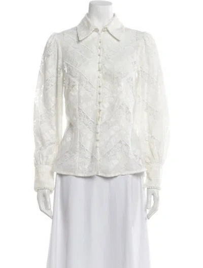 Pre-owned Zimmermann Lace Pattern Long Sleeve Blouse In White