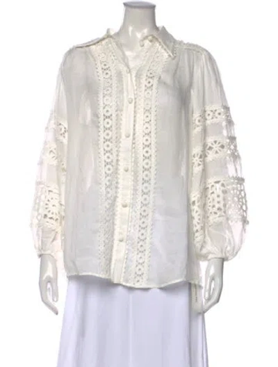 Pre-owned Zimmermann Lace Pattern Long Sleeve Blouse In White