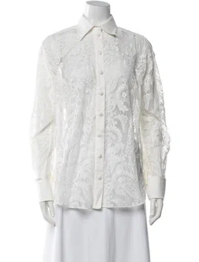 Pre-owned Zimmermann Lace Pattern Long Sleeve Blouse In White