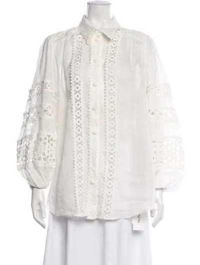 Pre-owned Zimmermann Lace Pattern Long Sleeve Blouse In White