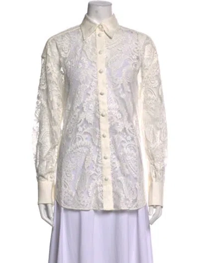 Pre-owned Zimmermann Lace Pattern Long Sleeve Blouse In White