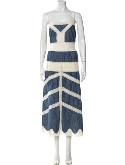 Pre-owned Zimmermann Lace Pattern Midi Length Dress In Blue
