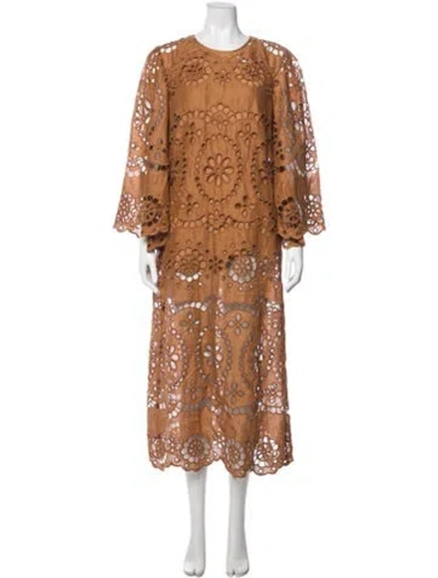 Pre-owned Zimmermann Lace Pattern Midi Length Dress In Brown