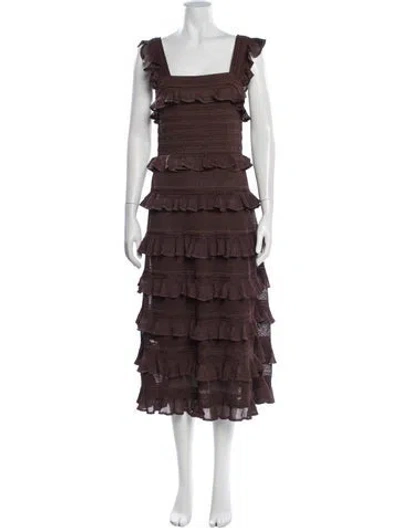 Pre-owned Zimmermann Lace Pattern Midi Length Dress In Brown