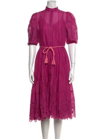 Pre-owned Zimmermann Lace Pattern Midi Length Dress In Pink