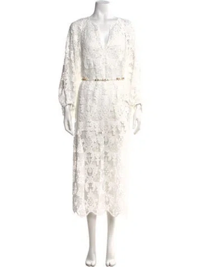 Pre-owned Zimmermann Lace Pattern Midi Length Dress In White