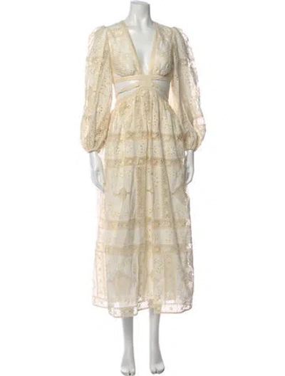 Pre-owned Zimmermann Lace Pattern Midi Length Dress In White