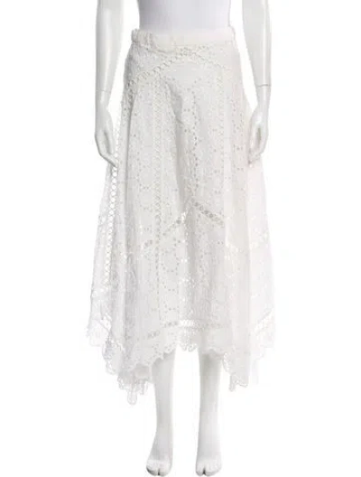 Pre-owned Zimmermann Lace Pattern Midi Length Skirt In White