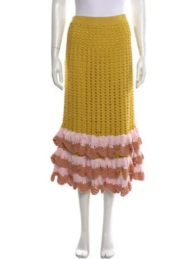 Pre-owned Zimmermann Lace Pattern Midi Length Skirt In Yellow