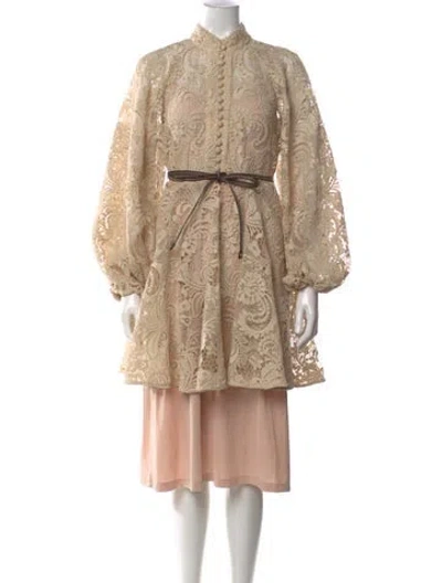 Pre-owned Zimmermann Lace Pattern Mini Dress In Brown