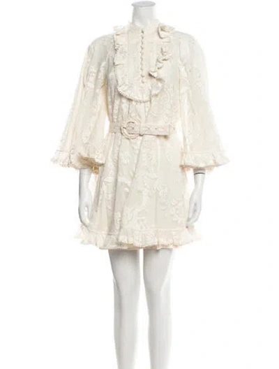 Pre-owned Zimmermann Lace Pattern Mini Dress In Neutral