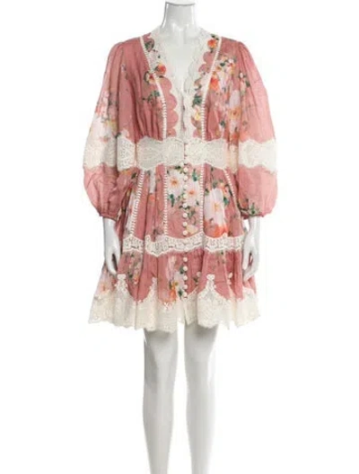 Pre-owned Zimmermann Lace Pattern Mini Dress In Pink