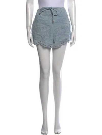 Pre-owned Zimmermann Lace Pattern Mini Shorts In Blue
