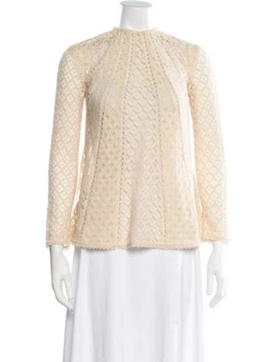 Pre-owned Zimmermann Lace Pattern Mock Neck Blouse In Neutral