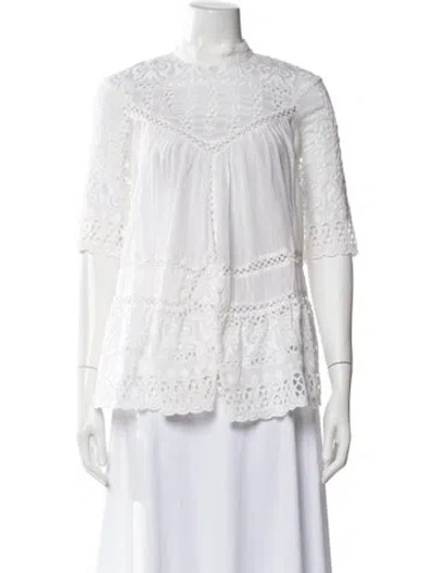 Pre-owned Zimmermann Lace Pattern Mock Neck Blouse In White