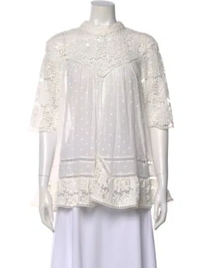 Pre-owned Zimmermann Lace Pattern Mock Neck Blouse In White