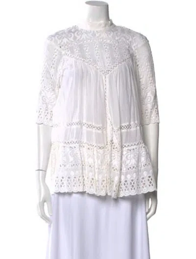 Pre-owned Zimmermann Lace Pattern Mock Neck Blouse In White