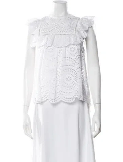 Pre-owned Zimmermann Lace Pattern Mock Neck Blouse In White