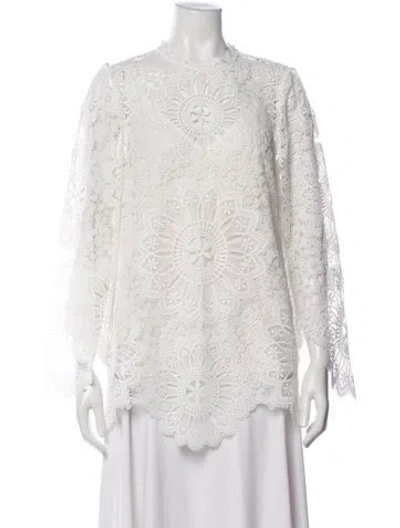 Pre-owned Zimmermann Lace Pattern Mock Neck Blouse In White