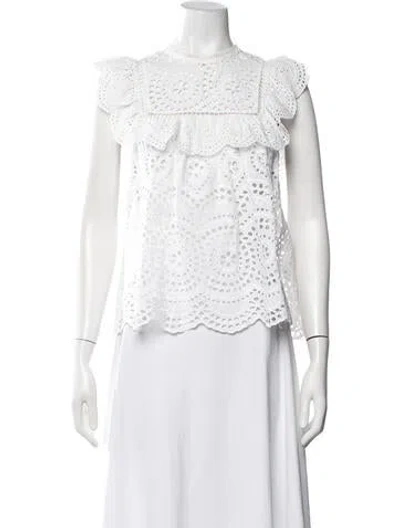Pre-owned Zimmermann Lace Pattern Mock Neck Blouse In White