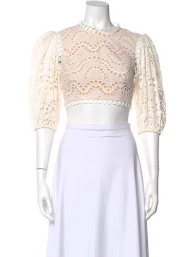 Pre-owned Zimmermann Lace Pattern Mock Neck Crop Top In Neutral