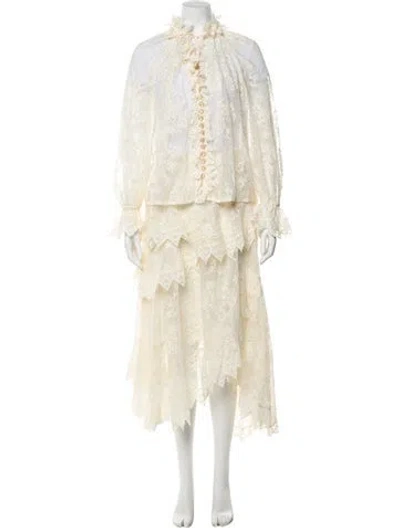 Pre-owned Zimmermann Lace Pattern Ruffle Embellishment Skirt Set In Neutral