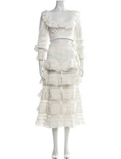 Pre-owned Zimmermann Lace Pattern Ruffle Embellishment Skirt Set In Neutrals