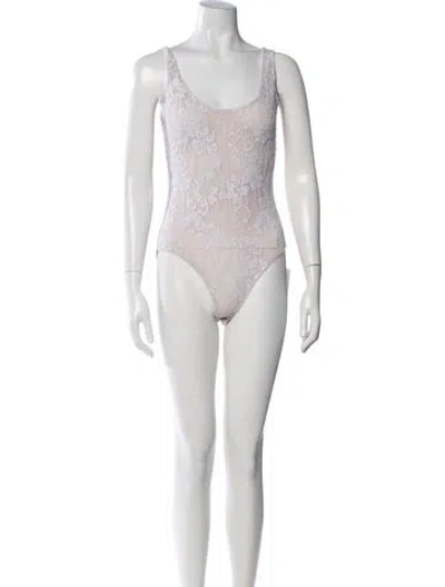 Pre-owned Zimmermann Lace Pattern Scoop Neck Bodysuit In Blue