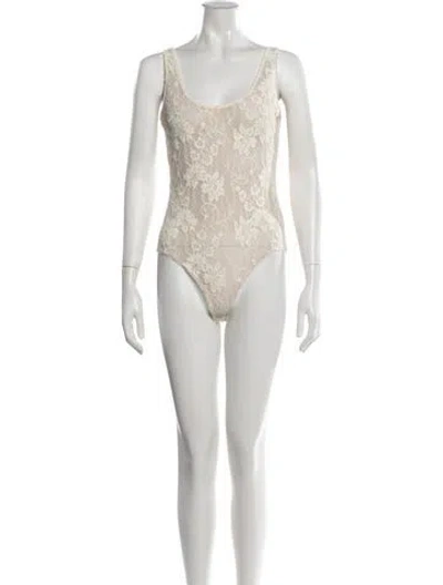Pre-owned Zimmermann Lace Pattern Scoop Neck Bodysuit In Blue
