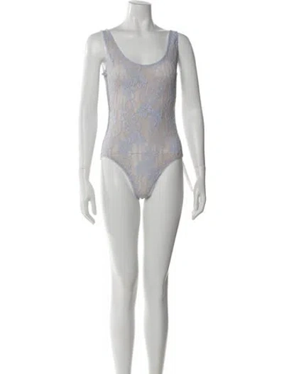 Pre-owned Zimmermann Lace Pattern Scoop Neck Bodysuit In Neutral