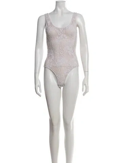 Pre-owned Zimmermann Lace Pattern Scoop Neck Bodysuit In Neutrals