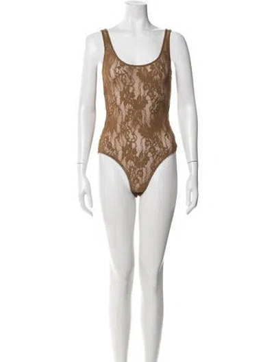 Pre-owned Zimmermann Lace Pattern Scoop Neck Bodysuit W/ Tags In Neutral