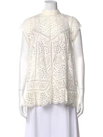 Pre-owned Zimmermann Lace Pattern Short Sleeve Blouse In Neutral