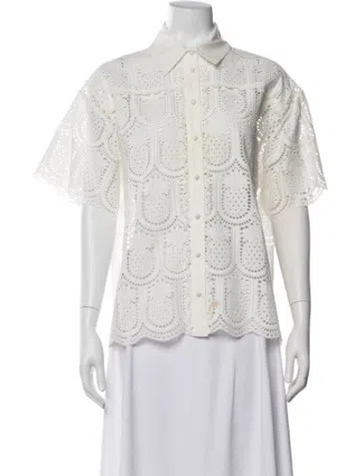 Pre-owned Zimmermann Lace Pattern Short Sleeve Blouse In Neutrals