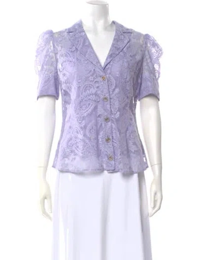 Pre-owned Zimmermann Lace Pattern Short Sleeve Blouse In Purple