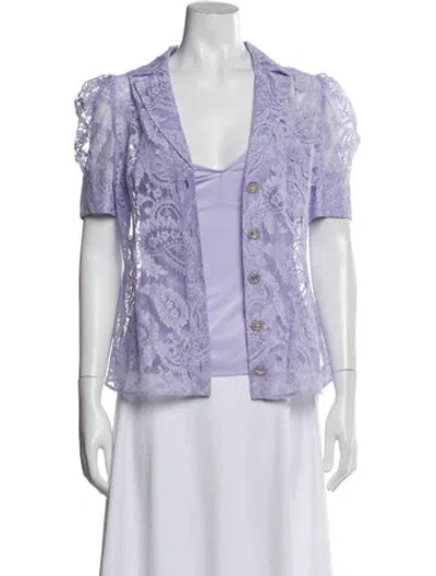 Pre-owned Zimmermann Lace Pattern Short Sleeve Blouse In Purple