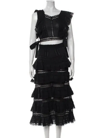 Pre-owned Zimmermann Lace Pattern Skirt Set In Black