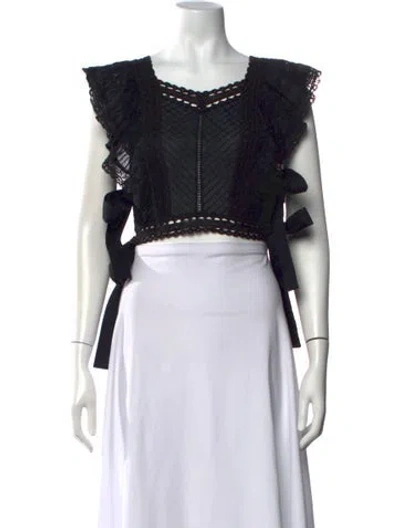 Pre-owned Zimmermann Lace Pattern Square Neckline Blouse In Black