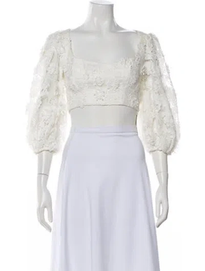 Pre-owned Zimmermann Lace Pattern Square Neckline Crop Top In White