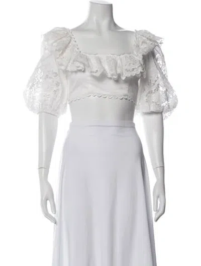 Pre-owned Zimmermann Lace Pattern Square Neckline Crop Top In White