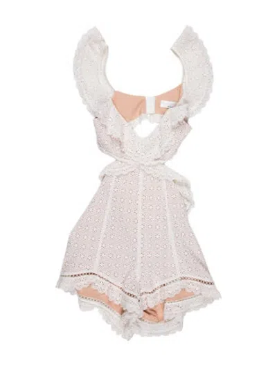 Pre-owned Zimmermann Lace Pattern Square Neckline Jumpsuit In White