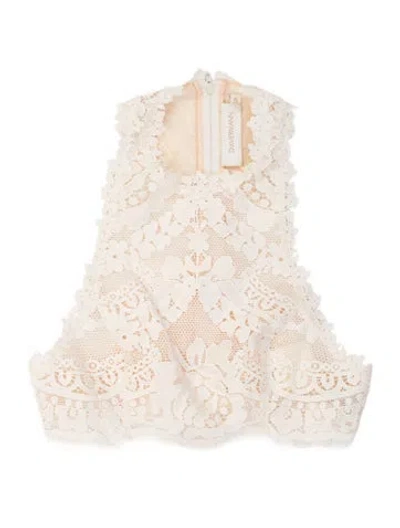 Pre-owned Zimmermann Lace Pattern Square Neckline Top In Neutrals