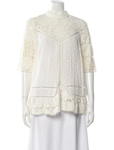 Pre-owned Zimmermann Lace Pattern Three-quarter Sleeve Blouse In White