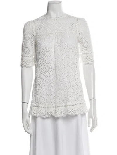 Pre-owned Zimmermann Lace Pattern Three-quarter Sleeve Blouse In White