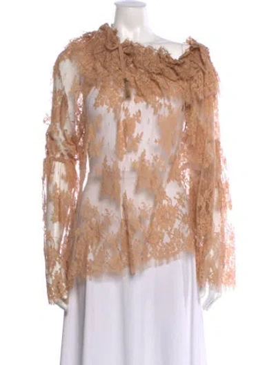 Pre-owned Zimmermann Lace Pattern Tie Neck Blouse In Neutral